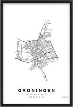 Poster Stad Groningen - A4 - 21 x 30 cm - Inclusief lijst (Zwart Aluminium)