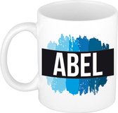 Abel naam cadeau mok / beker met verfstrepen - Cadeau collega/ vaderdag/ verjaardag of als persoonlijke mok werknemers