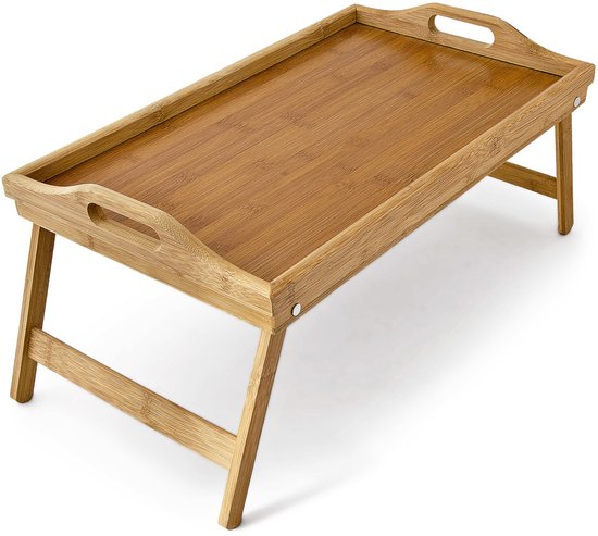 Bamboe bedtafel met uitklapbare poten.