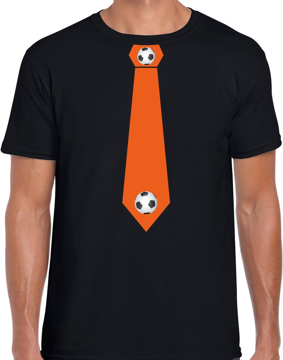 Zwart fan t-shirt voor heren - oranje voetbal stropdas - Holland / Nederland supporter - EK/ WK shirt / outfit M