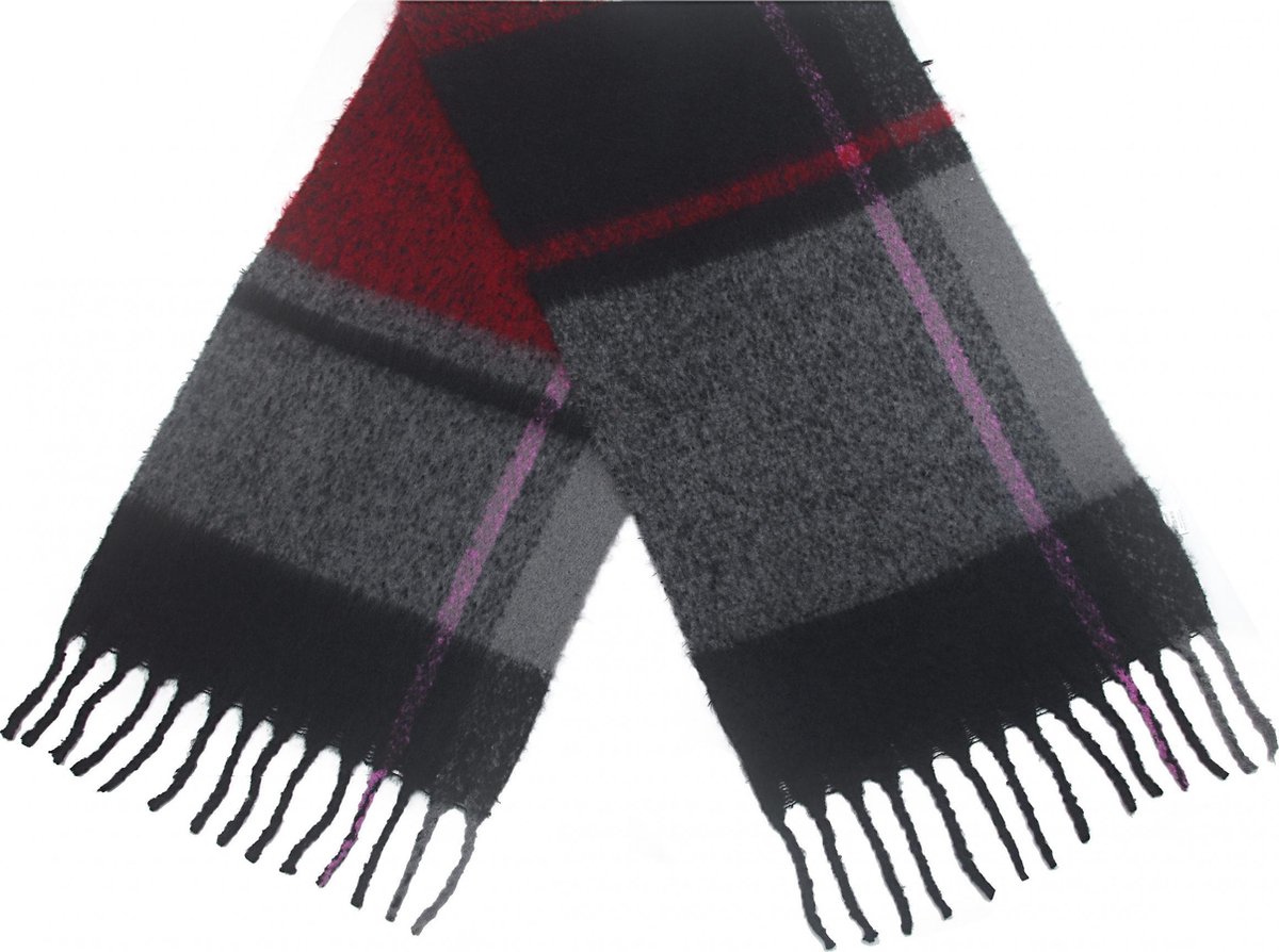 Cwi Sjaal Blokken - Dames - 190 X 50 Cm - Rood/grijs/zwart