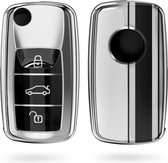 kwmobile autosleutelhoes voor VW Skoda Seat 3-knops autosleutel - TPU beschermhoes - sleutelcover - Rallystrepen design - zwart / hoogglans zilver