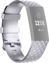 By Qubix - Fitbit Charge 3 & 4 siliconen diamant pattern bandje (Small) - Zilver - Fitbit charge bandjes