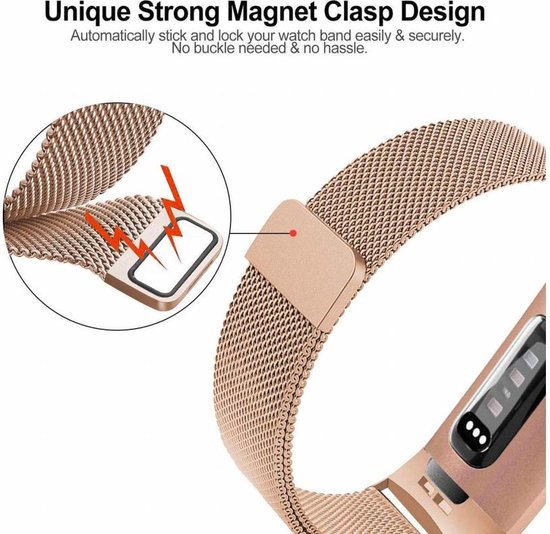 Fitbit Charge 3 & 4 bandje van By Qubix - milanese - Maat: small - Champagne Goud - magneetsluiting - Inclusief garantie! - By Qubix