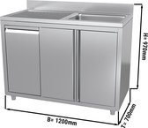 Roestvrijstalen spoelkast met afvalbak - 1.2 m - 1 spoelbak rechts - L 50 x B 50 cm | GGM Gastro