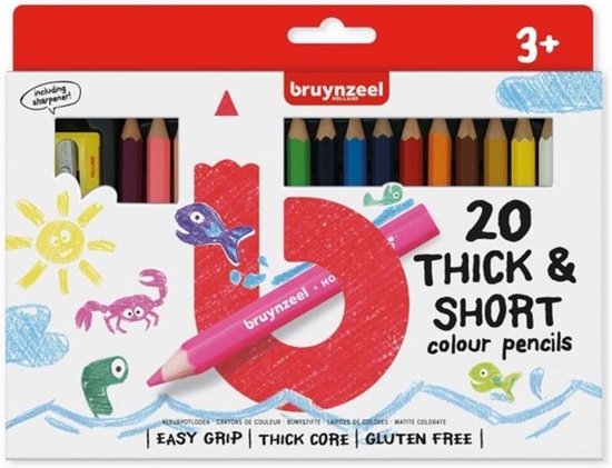 Bruynzeel Inspiring Young 20 korte dikke kleurpotloden met slijper | bol.com