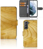 GSM Hoesje Geschikt voor Samsung Galaxy S21 FE Wallet Book Case Licht Hout