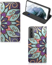Smartphone Hoesje Geschikt voor Samsung Galaxy S21 FE Mobiel Bookcase Paarse Bloem