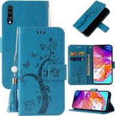 Voor Samsung Galaxy A50 Reliëf Lucky Tree Horizontale Flip Lederen Case met Houder & Kaartsleuf & Portemonnee & Lanyard (Blauw)