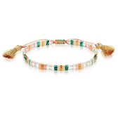 Twice As Nice Armband in edelstaal, tila beads, roos, turquoise met floche  19 cm