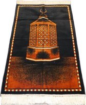 Gebedskleed: Zwarte gebedsmat met bruine Maqām Ibrāhīm motief