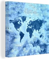 Canvas Wereldkaart - 50x50 - Wanddecoratie Wereldkaart - Abstract - Blauw