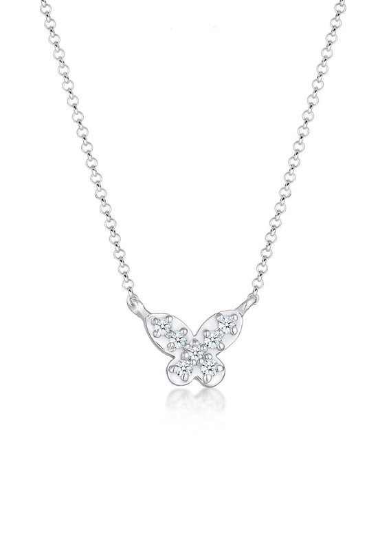 Elli PREMIUM Dames Halsketting Dames Vlinderhanger met Diamanten (0,11 ct) in verguld 925 Sterling Zilver