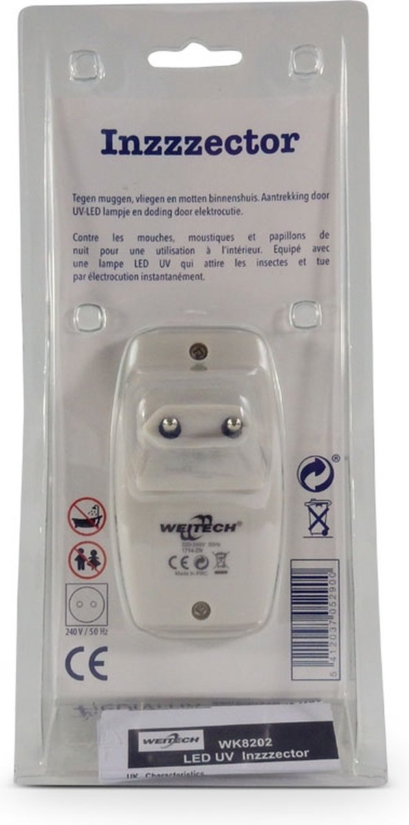 Weitech Inzzzector Muggenlamp - UV LED lamp - Stopcontact - Wit | bol.com