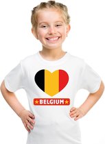 Belgie kinder t-shirt met Belgische vlag in hart wit jongens en meisjes 122/128