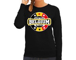 Have fear Belgium is here sweater met sterren embleem in de kleuren van de Belgische vlag - zwart - dames - Belgie supporter / Belgisch elftal fan trui / EK / WK / kleding L