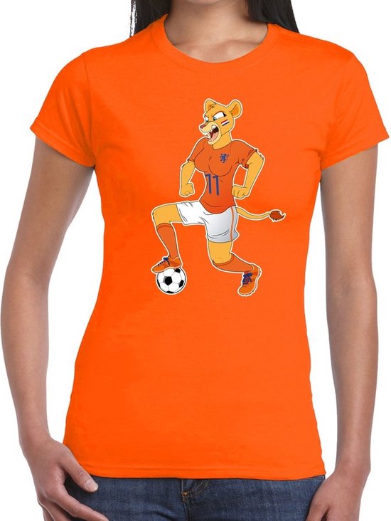 Foto: Nederland supporter t shirt dameselftal leeuwin met bal oranje dames landen kleding l