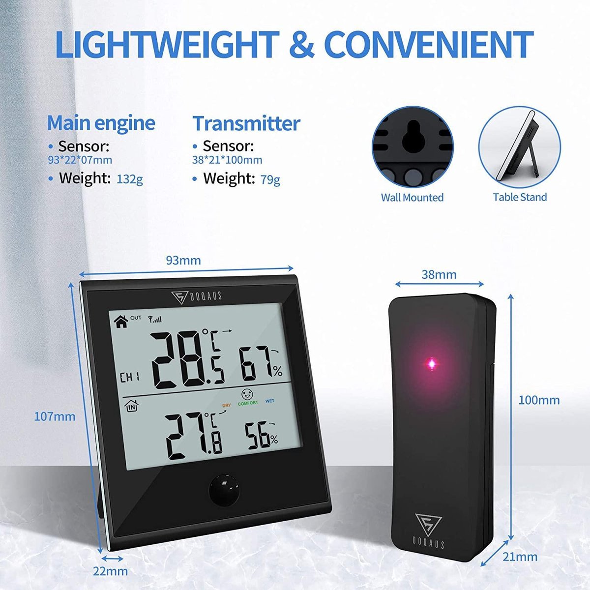 Thermomètre intérieur et extérieur, capteur extérieur sans fil, thermomètre  hygromètre numérique avec grand écran LCD, / commutateur