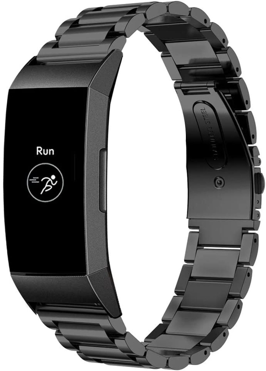 Geschikt voor Fitbit Charge 4 stalen band - zwart
