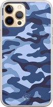 iPhone 12 hoesje - Camouflage blauw - Soft Case Telefoonhoesje - Print - Blauw