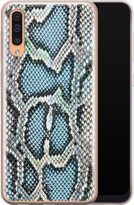 Coque Samsung A70 - Bébé Snake bleu | Coque Samsung Galaxy A70 | Étui en Siliconen TPU | Coque arrière pour téléphone Transparent