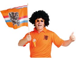 2x stuks Oranje zwaaivlag Holland met leeuw - Oranje feest/ Ek/ Wk versiering artikelen