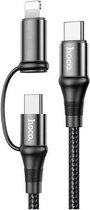 Hoco X50 2-in-1 USB-C naar USB-C / Apple Lightning 1 Meter Zwart