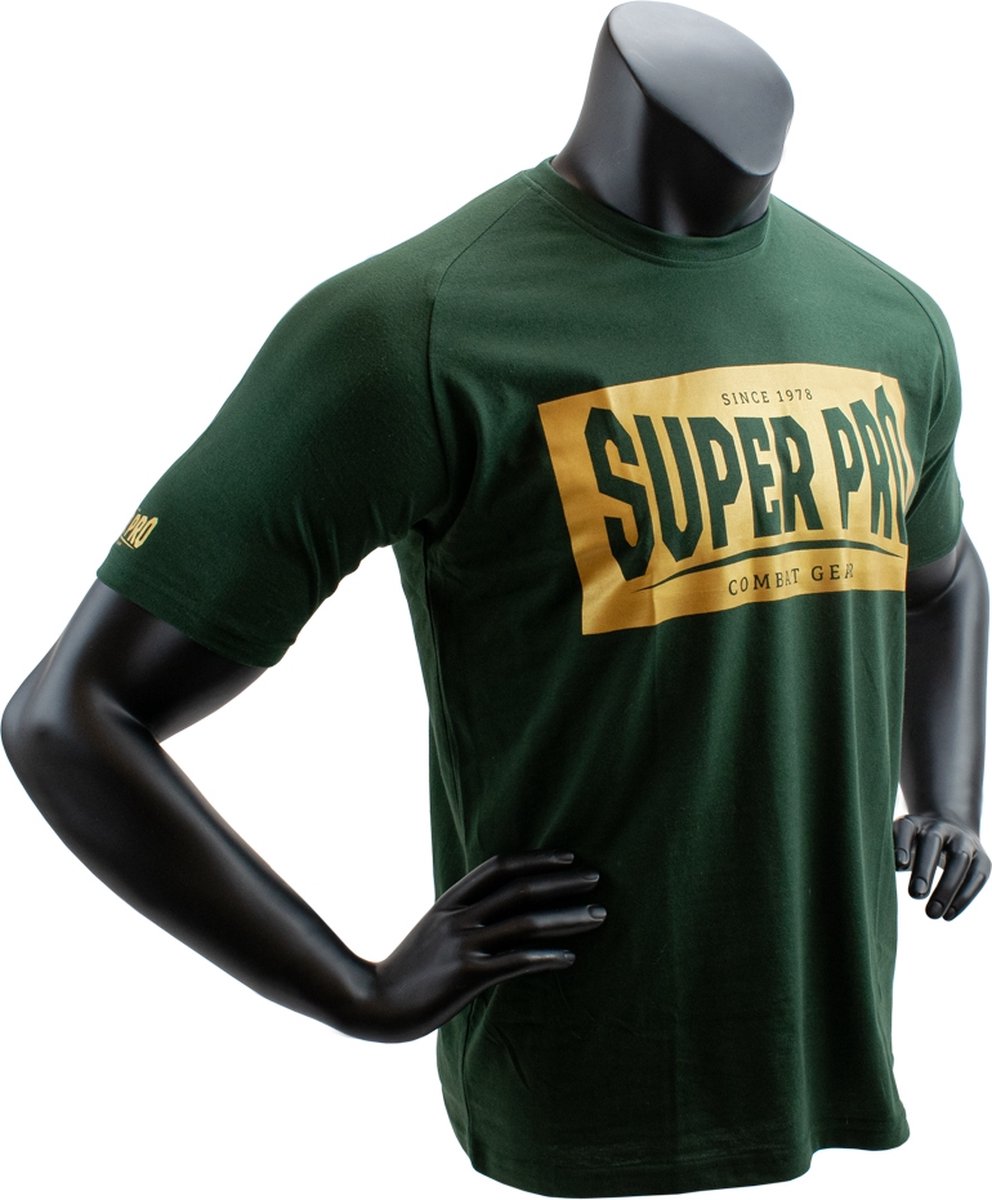 Super Pro T-Shirt met logo - Katoen - Groen met goud - M