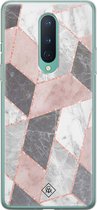 OnePlus 8 hoesje siliconen - Stone grid marmer | OnePlus 8 case | Roze | TPU backcover transparant