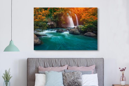 Tableau sur toile Chutes d'eau d'eau en automne dans le parc national de Na Haew en Thaïlande - 150x100 cm - Décoration murale