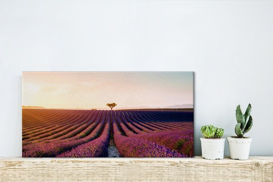 Image d'un champ de lavande violette dans la toile française de Valensole 40x20 cm - Tirage photo sur toile (Décoration murale salon / chambre) / Peintures Fleurs sur toile