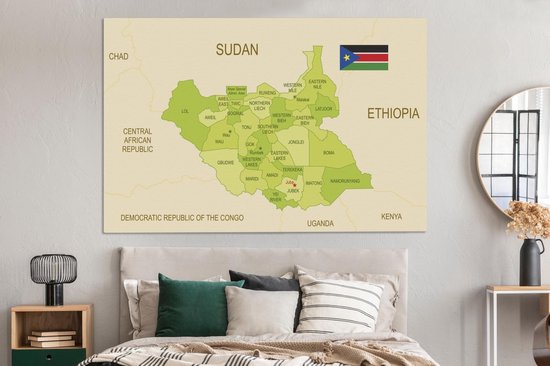 Une illustration d'une carte verte du Soudan du Sud 180x120 cm - Tirage photo sur toile (Décoration murale salon / chambre) XXL / Groot format!