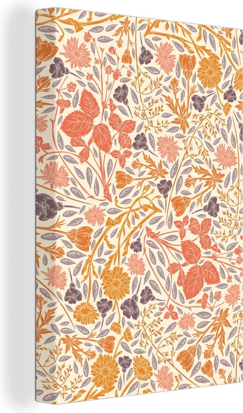 Canvas Schilderij Design - Bloemen - Oranje - Rood - 60x90 cm - Wanddecoratie