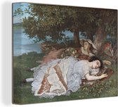 Canvas Schilderij Jongedames op de oever van de Seine - schilderij van Gustave Courbet - 40x30 cm - Wanddecoratie