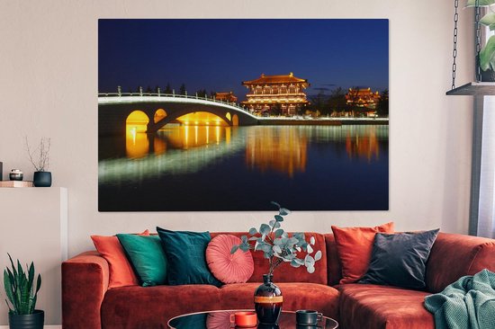 Peinture sur toile 150x100 cm - Décoration murale Datang Xian la nuit - Décoration murale salon - Décoration chambre - Accessoires chambre - Peintures