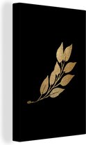 Canvas Schilderij Bladeren - Gold and black - Tak - 80x120 cm - Wanddecoratie