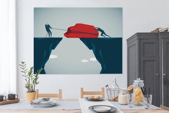 Une illustration de la construction d'un pont avec toile de pierre 160x120 cm - Tirage photo sur toile (Décoration murale salon / chambre) / Nature Canvas Peintures XXL / Groot format!