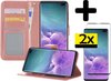 Samsung S10 Hoesje Book Case Met 2x Screenprotector - Samsung Galaxy S10 Case Wallet Cover - Samsung S10 Hoesje Met 2x Screenprotector - Rosé Goud