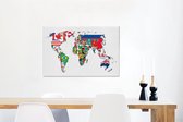 Canvas Wereldkaart - 60x40 - Wanddecoratie Wereldkaart - Vlaggen - Trendy