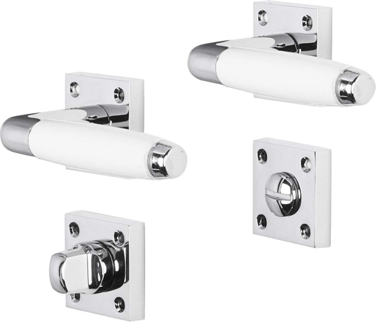 Deurkruk - Impresso Durban - Voor binnen - Vierkant met schroeven en vierkant toiletrozet - Chroom - Wit - 2 stuks