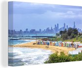 Canvas schilderij 180x120 cm - Wanddecoratie Tropische stranden met op de achtergrond Melbourne - Muurdecoratie woonkamer - Slaapkamer decoratie - Kamer accessoires - Schilderijen