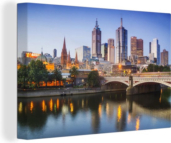 Canvas Schilderij De skyline van Melbourne in de schemering - 60x40 cm - Wanddecoratie