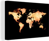 Canvas Wereldkaart - 60x40 - Wanddecoratie Wereldkaart - Waterverf - Zwart