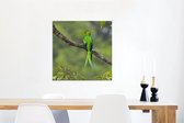 Canvas Schilderij Knalgroene quetzal op een boomtak - 50x50 cm - Wanddecoratie