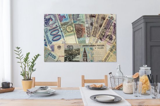 Toile de billets de rouble russe 140x90 cm - Tirage photo sur toile (Décoration murale salon / chambre)