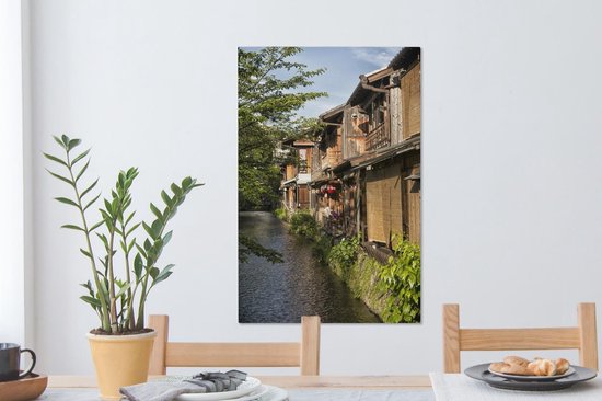 Maisons traditionnelles le long du canal près de Kyoto au Japon Toile 60x90 cm - Tirage photo sur toile (Décoration murale salon / chambre)