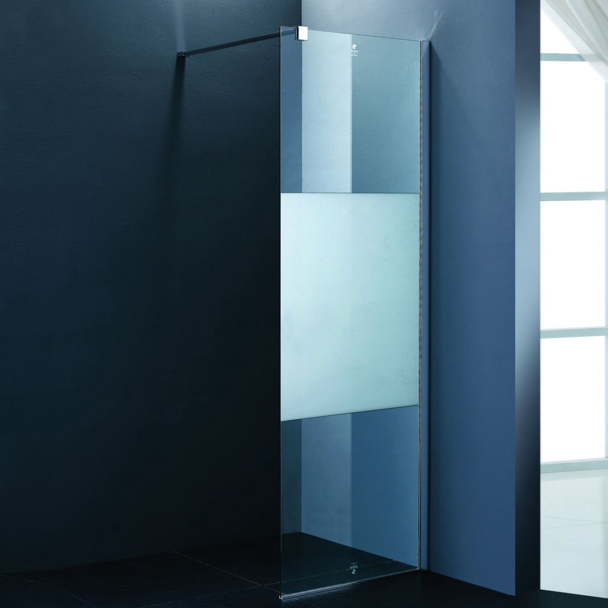 Aqua Vista Arsena Inloopdouche Wand - 45x200cm - incl. wandbeugel - Helder glas met matte band - Chroom