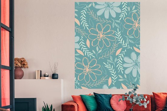 Motif fleurs et branches avec feuilles 120x180 cm / Poster Fleurs XXL / Groot format!