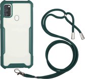 Voor Samsung Galaxy M30s / M21 acryl + kleur TPU schokbestendig hoesje met nekkoord (donkergroen)