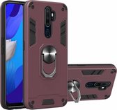 Voor OPPO A9 2020 2 in 1 Armor Series PC + TPU beschermhoes met ringhouder (wijnrood)